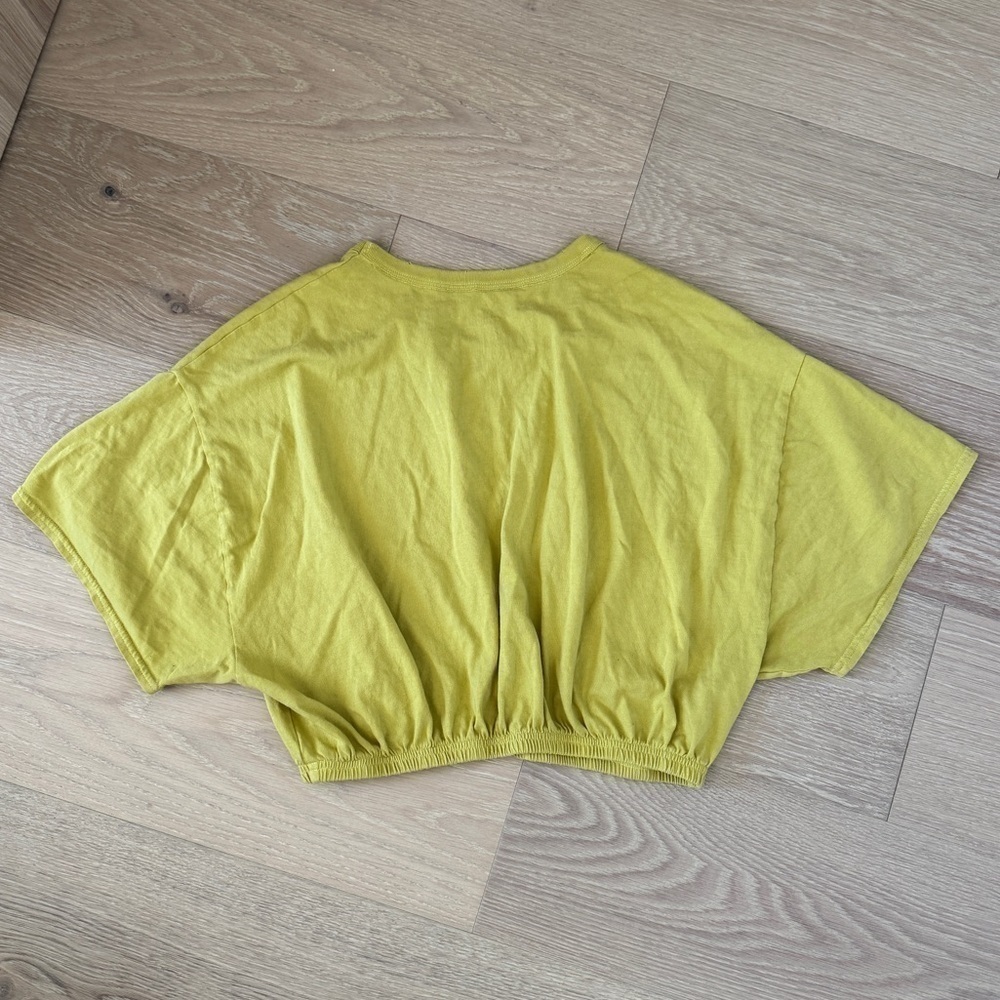 Aerie Green Cotton Jersey Cropped Crew Neck Short Sleeve Top Elastic Hem M - Picture 3 of 5